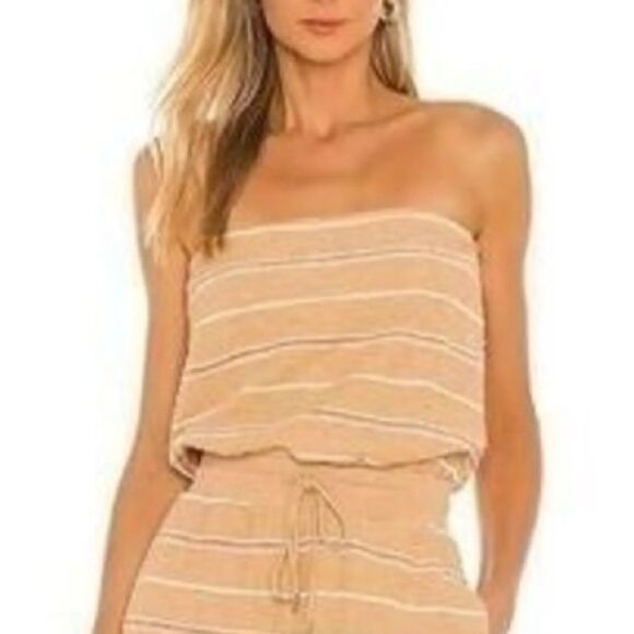 NWT L Space Revolve North Shore Jumpsuit Gold Stripe Strapless Large - Picture 3 of 13